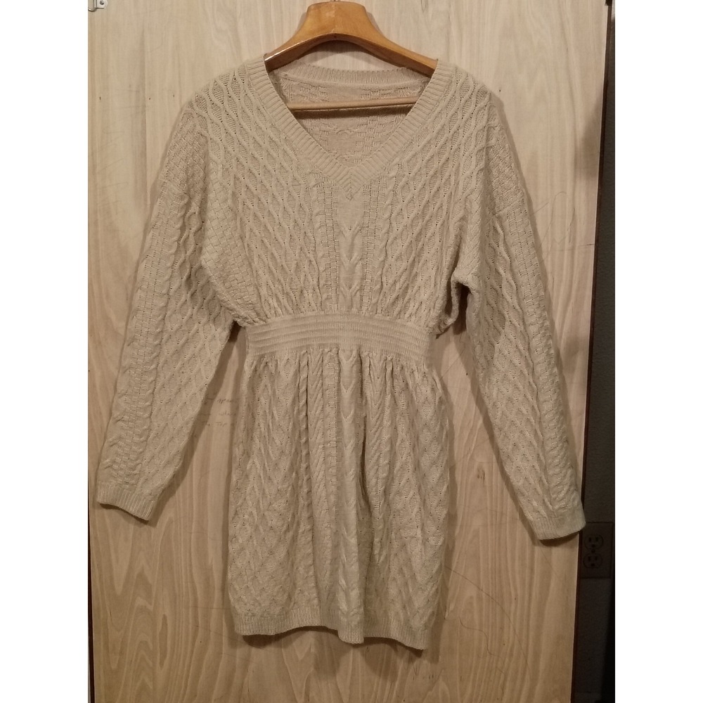 Cupshev Women's Long sleeve Midi Sweater  Dress Loose Cable Knit Pullover SizeXL
